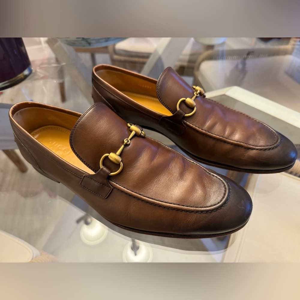 Men’s Gucci Jordaan Brown Leather Horsebit Bit Loafers Size UK 9 / US 9.5/10